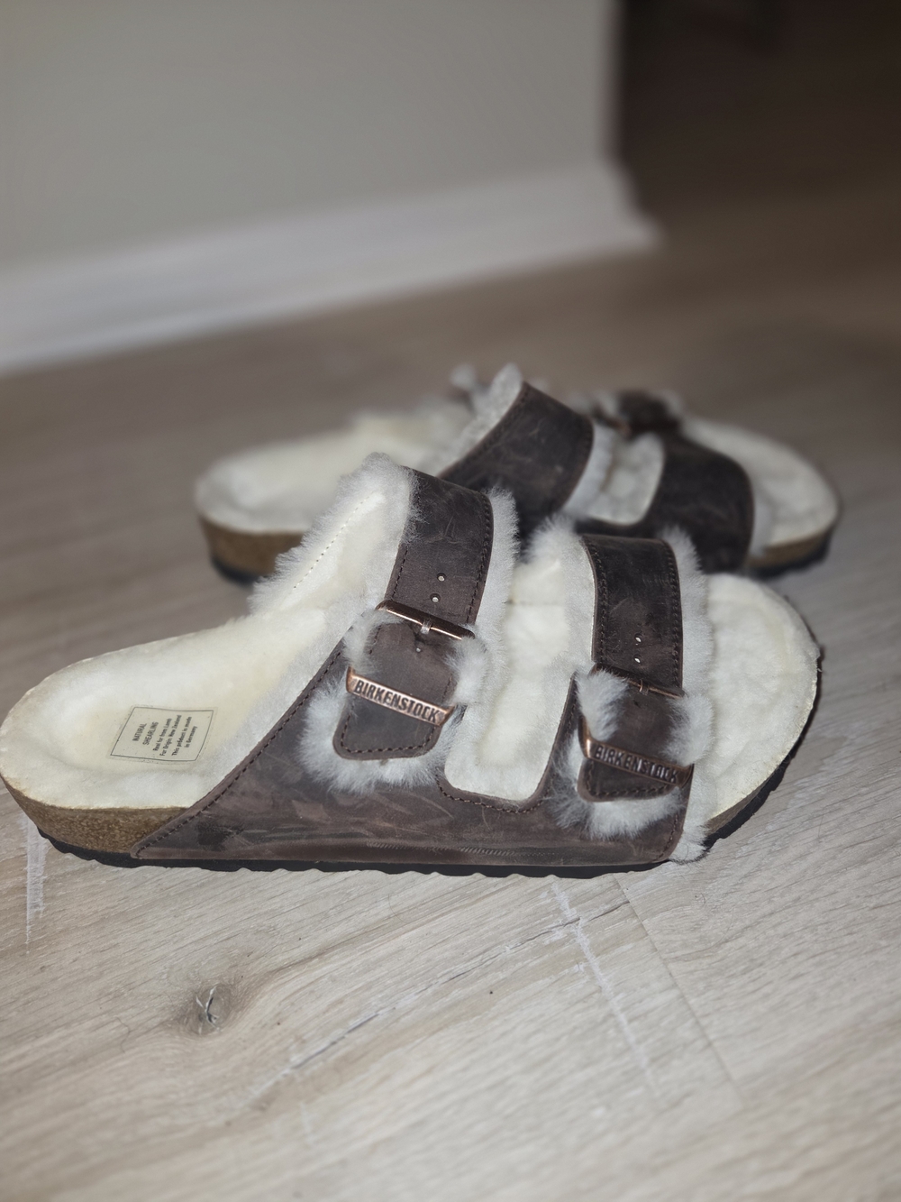 Birkenstock Arizona Shearling brown habana sandal slides womens sz 42 us 11